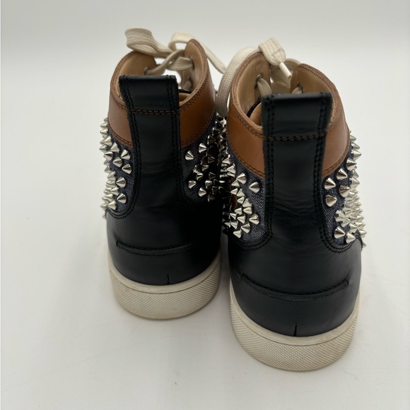 Christian Louboutin Men's Spiked Denim Leather High Top Sneakers - Picture 7 of 7